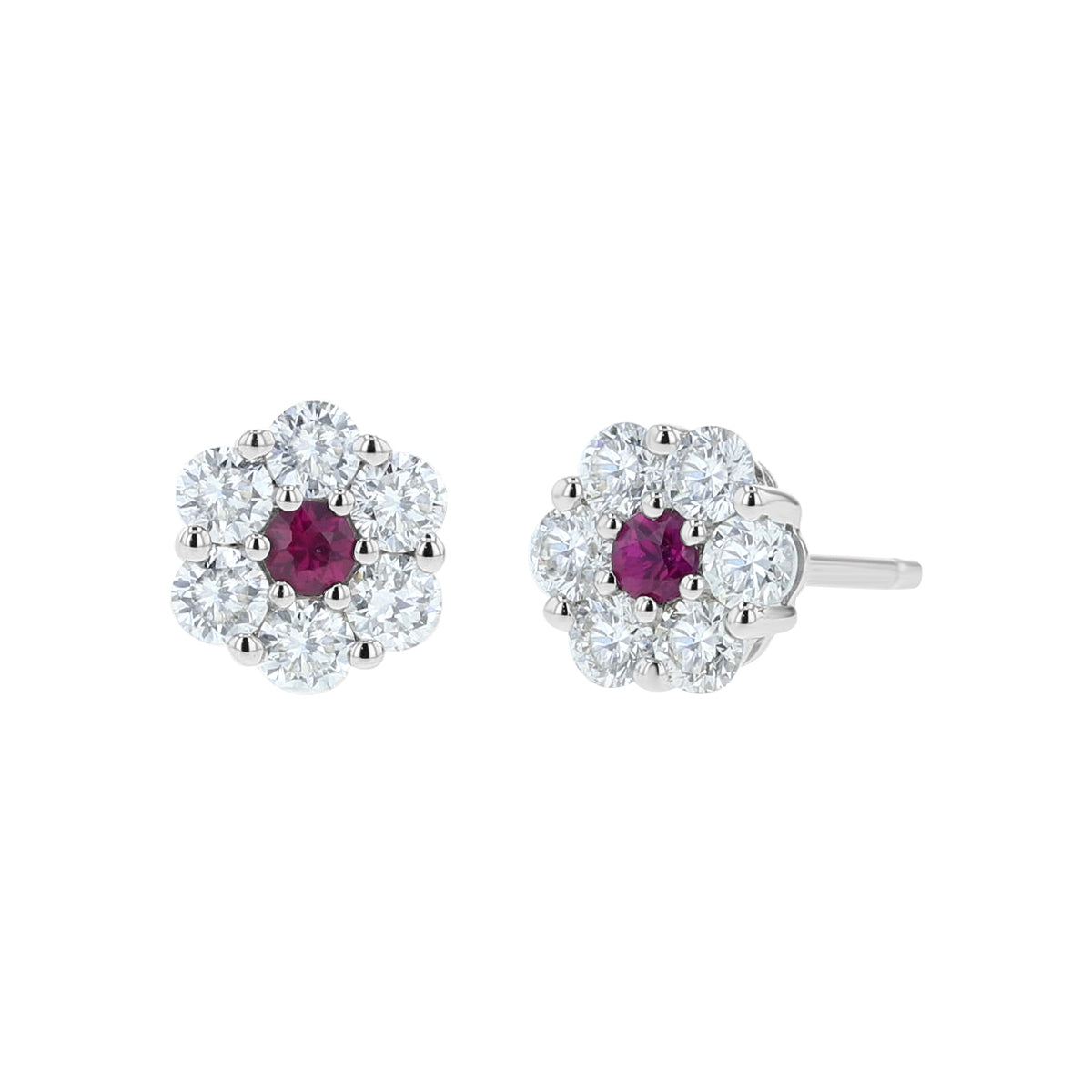 Ruby♥୨୧˙˳⋆﻿　　0118 Diamond & Ruby Cluster Floral Earrings – R&R Jewelers