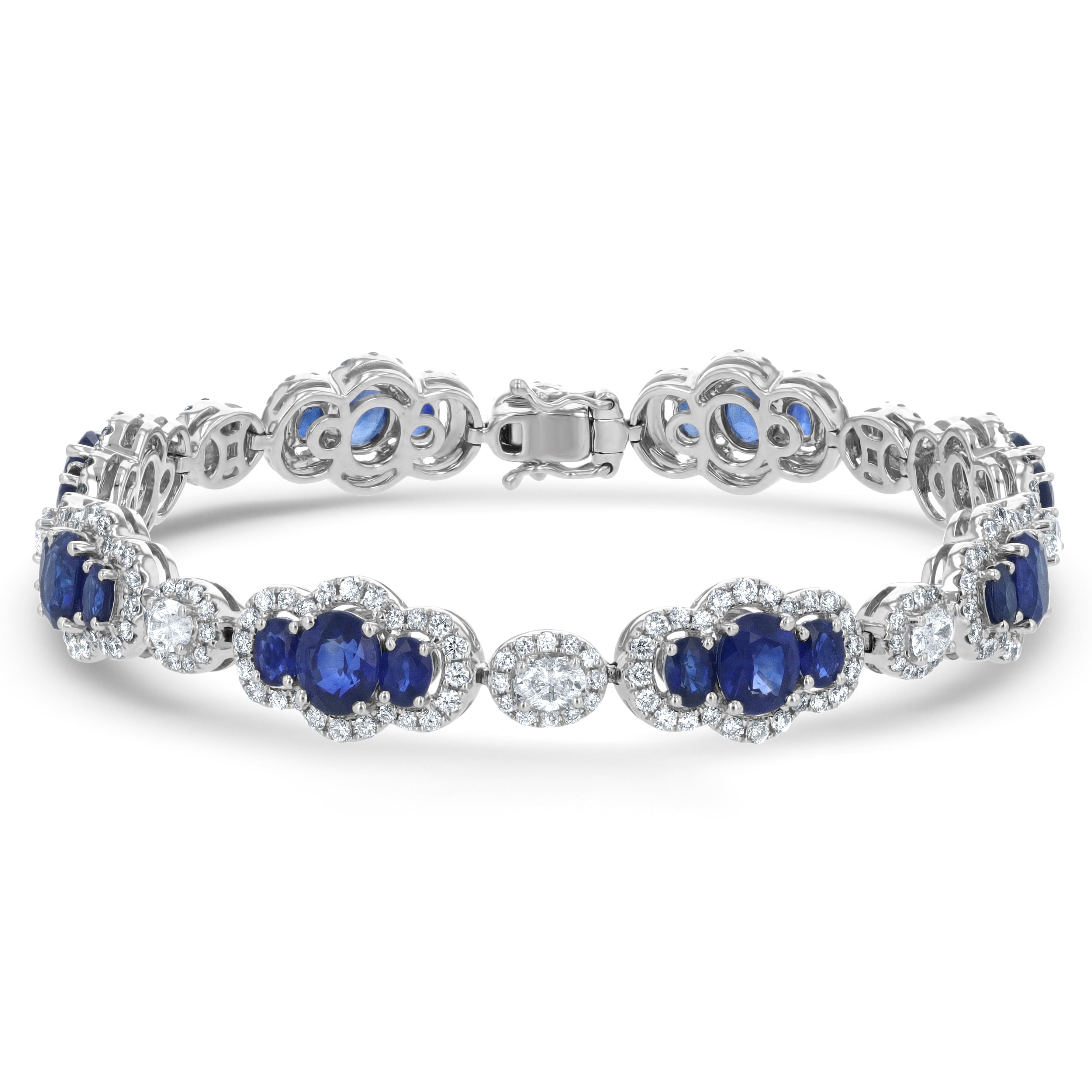 13.51 Cttw Oval Sapphire and Round Diamond Two Row Bracelet