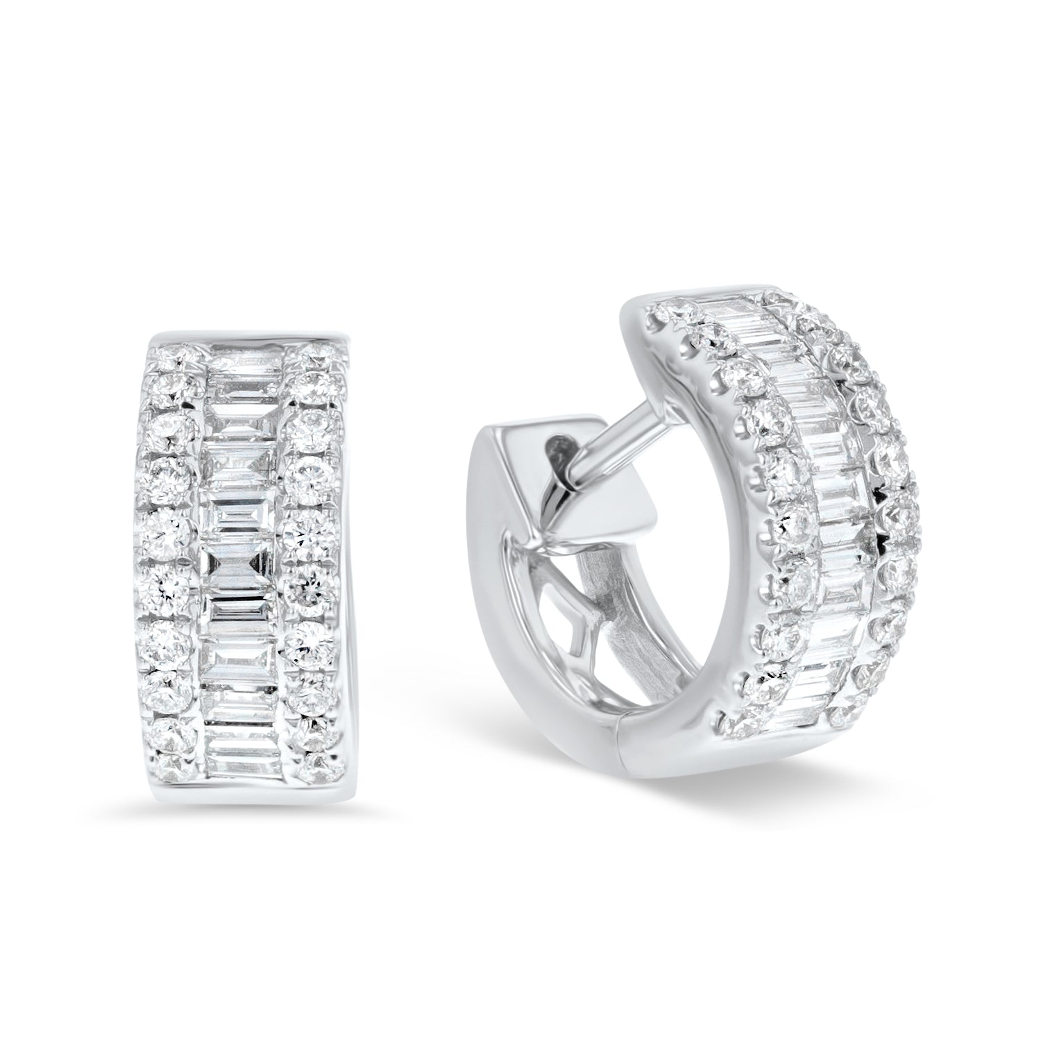 DIAMOND HUGGIE HOOPS WITH DANGLE BAGUETTE DIAMONDS – Diamond Bar Jewelry