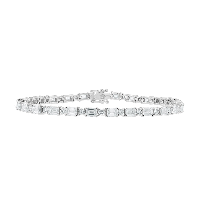 Alternating Round & Emerald Cut Diamond Tennis Bracelet