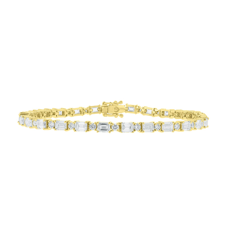 Alternating Round & Emerald Cut Diamond Tennis Bracelet