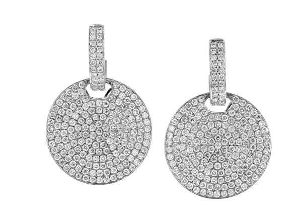 Round Diamond Pave` Disc Earrings