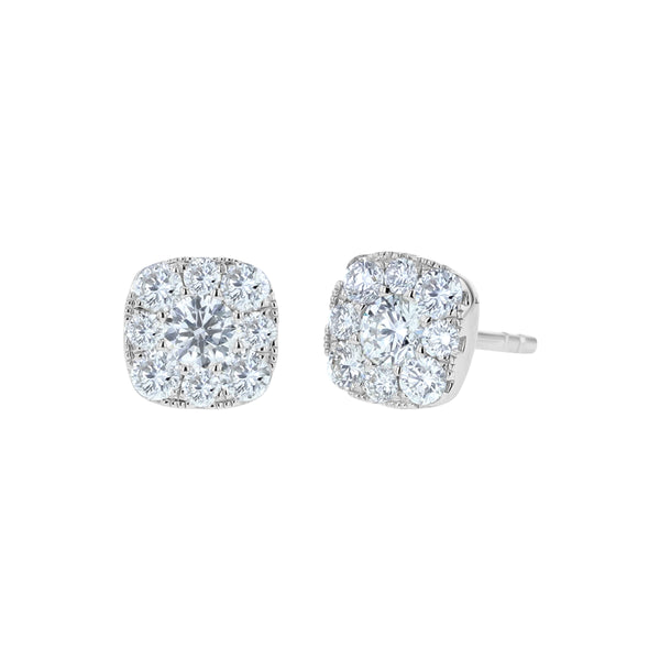 Cushion Shaped Diamond Cluster Stud Earrings