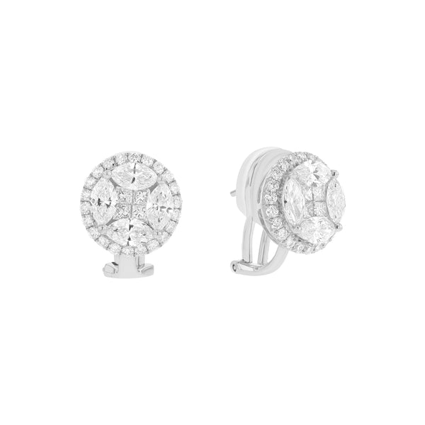 Round Diamond Cluster Omega Back Earrings