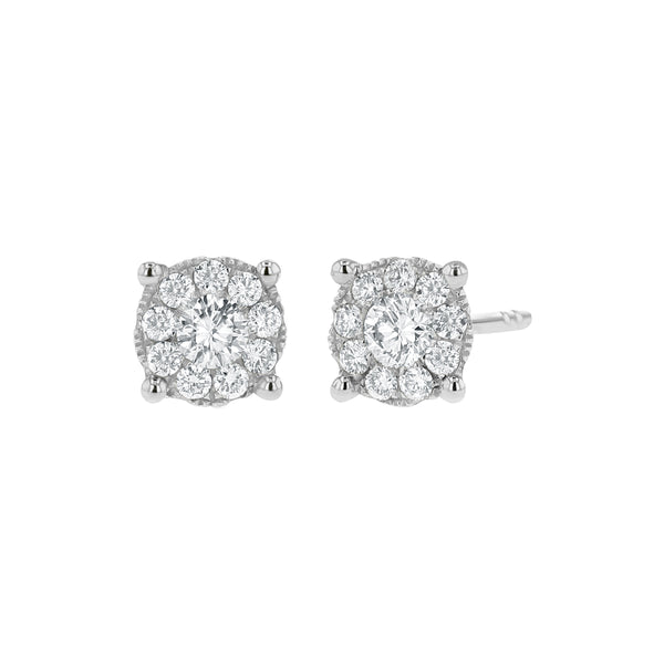 Round Shape Diamond Cluster Stud Earrings