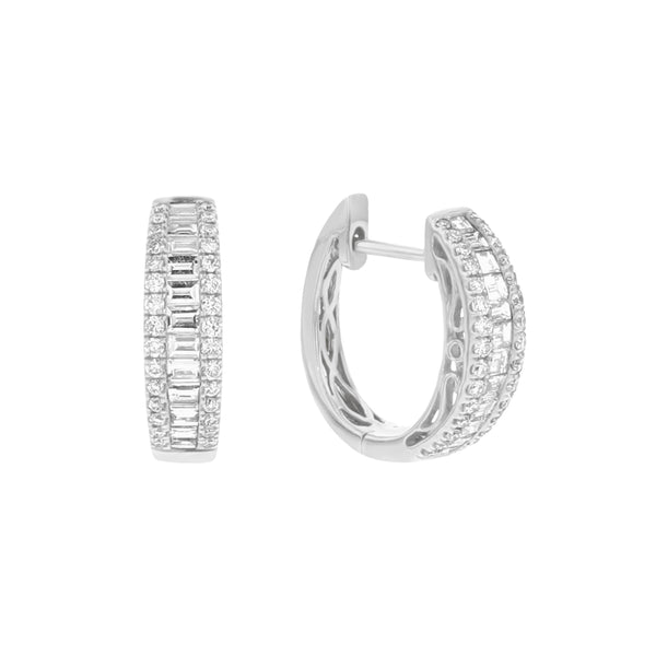 Baguette & Round Shaped Diamond Huggie Hoop Earrings