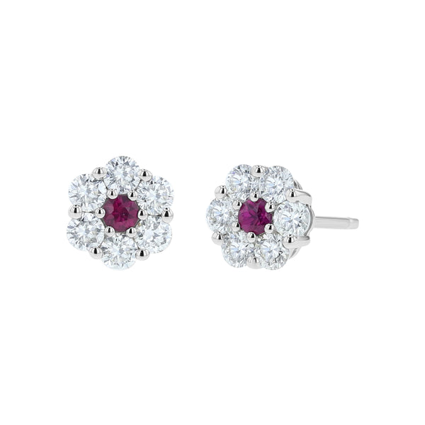 Diamond & Ruby Cluster Floral Earrings