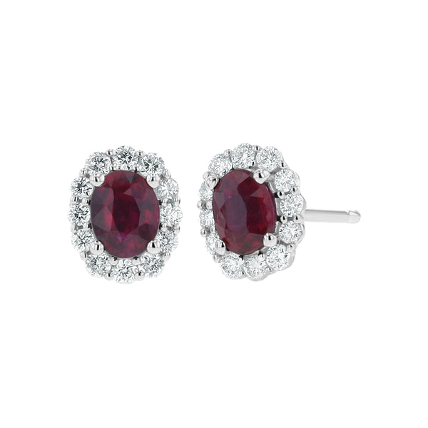 Diamond & Ruby Oval Shaped Earrings