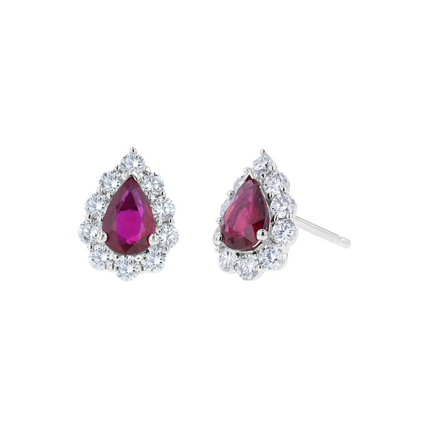 Diamond & Ruby Pear Shaped Stud Earrings