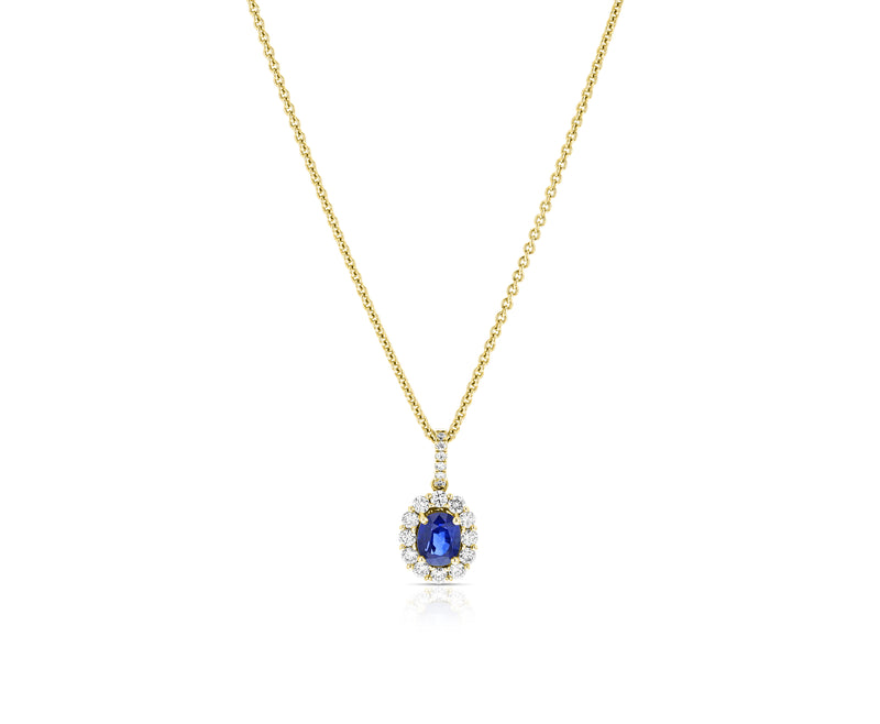 Diamond & Sapphire Oval Shaped Pendant - R&R Jewelers 