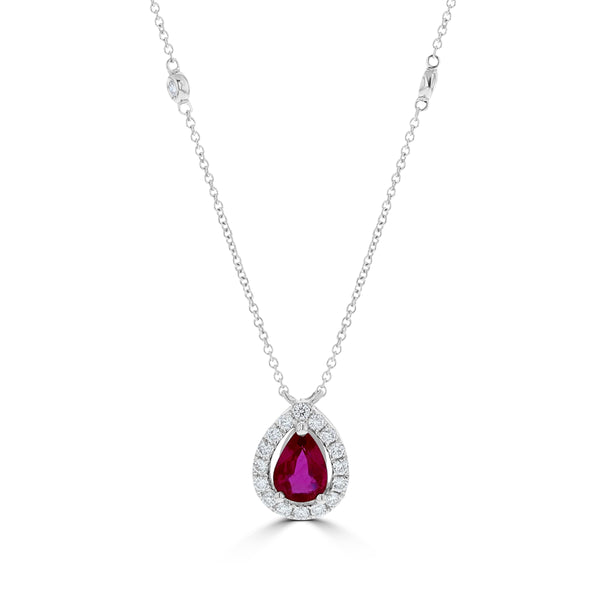 Diamond & Ruby Pear Shaped Pendant