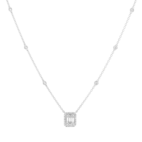 Cluster Diamond Emerald-Cut Illusion Necklace in 18K Gold