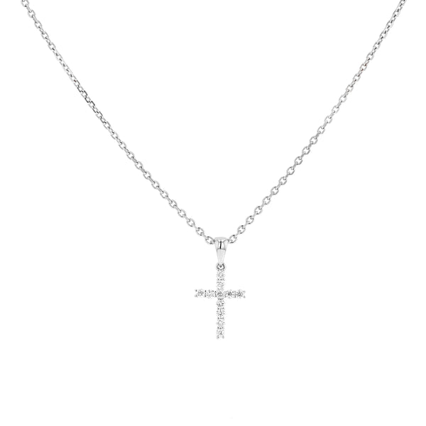 Classic Four Prong Petite Diamond Cross Pendant