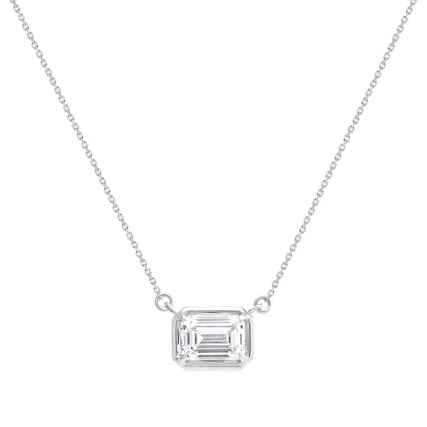 LAB GROWN Bezel Set East to West Emerald Cut Pendant