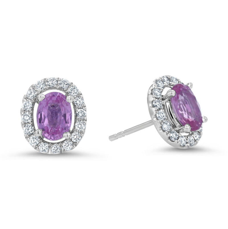 Diamond and Pink Sapphire Halo Stud Earrings - R&R Jewelers 