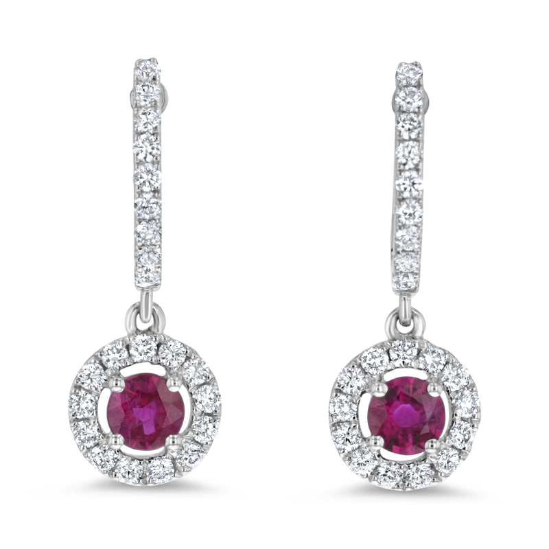 Diamond and Ruby Halo Drop Earrings - R&R Jewelers 