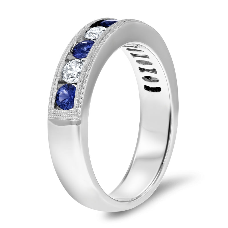 Channel Set Alternating Diamond and Sapphire Band - R&R Jewelers 