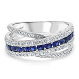 Diamond and Sapphire Cross Over Ring - R&R Jewelers 