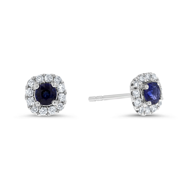 Diamond and Sapphire Halo Stud Earrings - R&R Jewelers 
