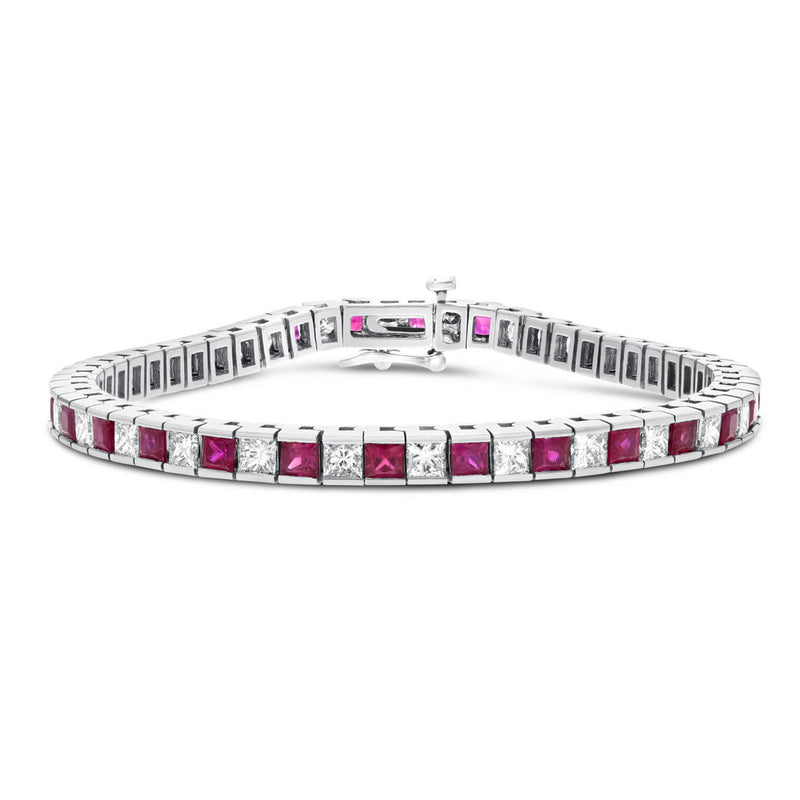 Alternating Diamond and Ruby Princess Cut Bracelet - R&R Jewelers 
