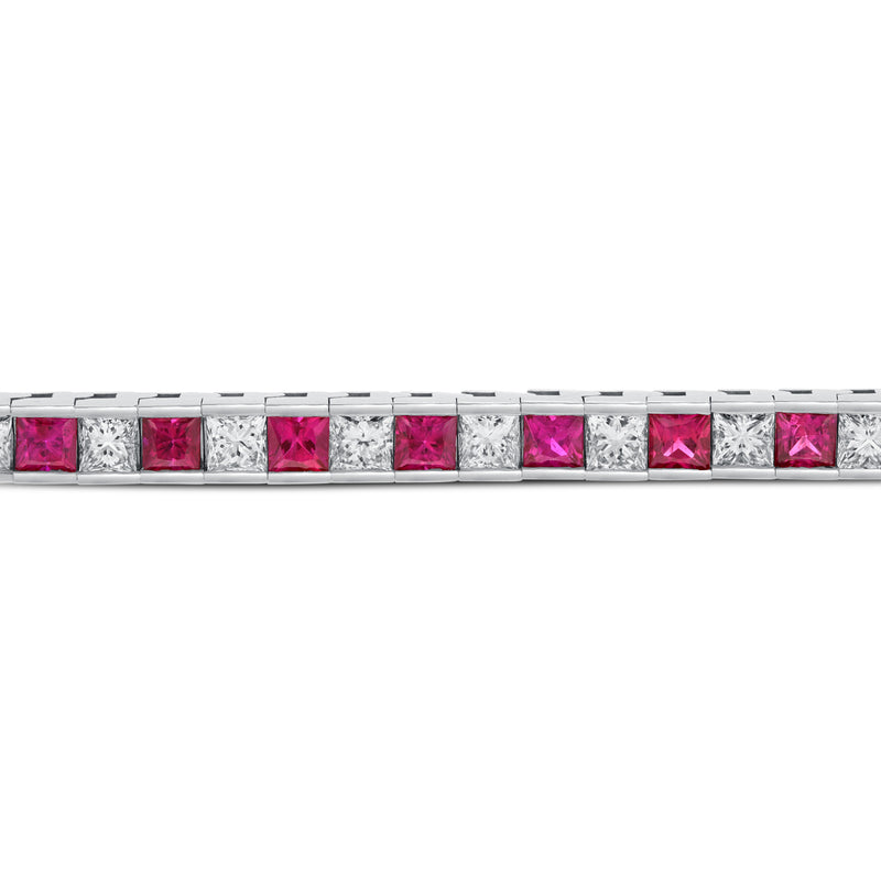 Alternating Diamond and Ruby Princess Cut Bracelet - R&R Jewelers 
