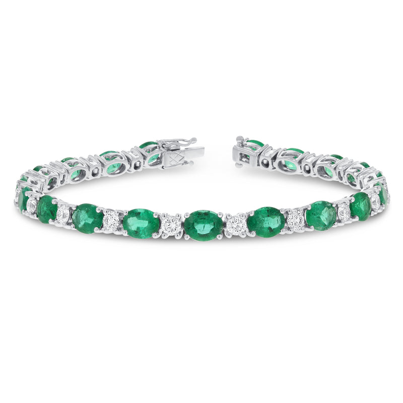 Josue Men's Bracelet with Baguette Emerald | 16.62 carats Baguette Emerald  Men's Bracelet in 14k White Gold | Diamondere