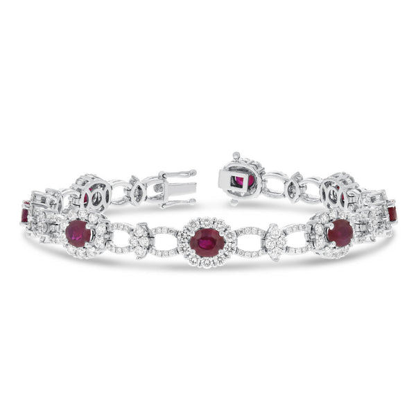 Ruby and Diamond Halo Link Bracelet - R&R Jewelers 