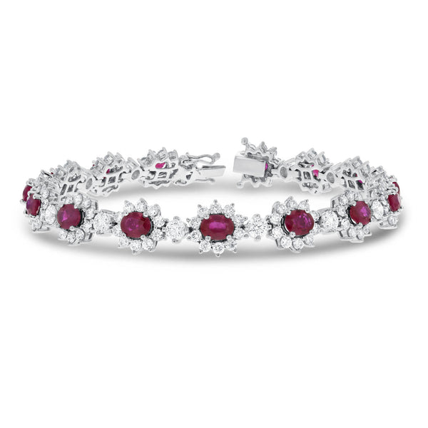 Oval Ruby and Diamond Link Bracelet - R&R Jewelers 