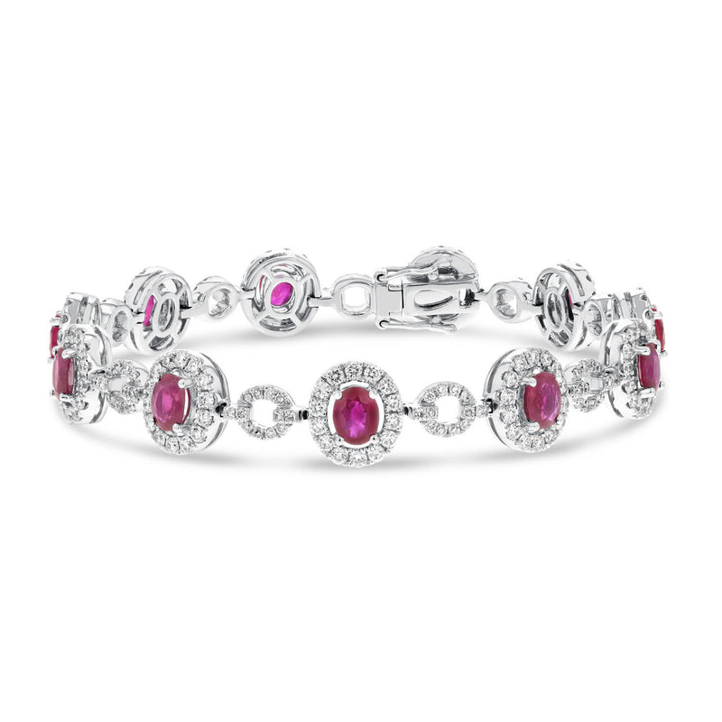 Diamond Halo and Oval Ruby Link Bracelet - R&R Jewelers 