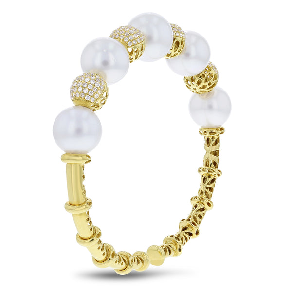 Diamond and Pearl Cuff Bangle - R&R Jewelers 
