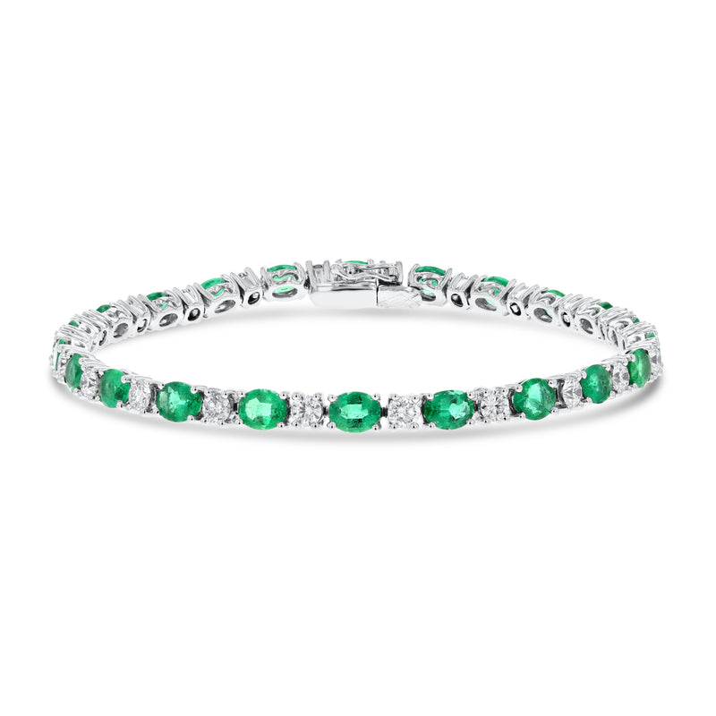 Oval Emerald and Alternating Diamond Bracelet - R&R Jewelers 