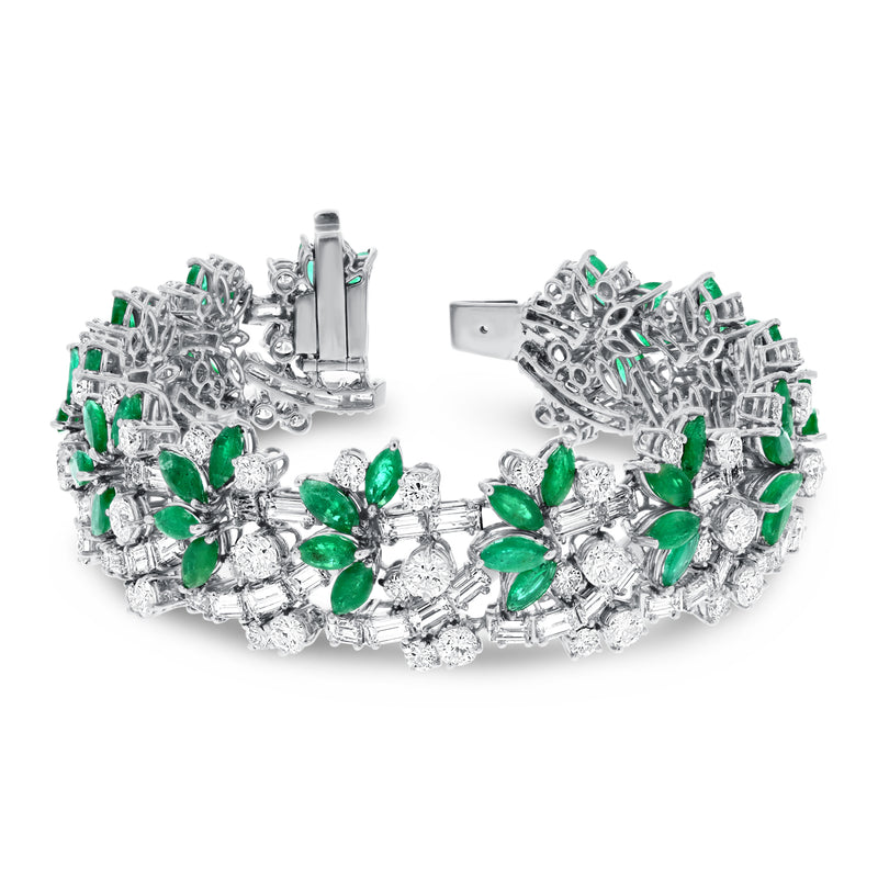 Marquise Emerald and Diamond Floral Bracelet - R&R Jewelers 