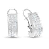 Three Row Invisible Set Diamond Earrings - R&R Jewelers 