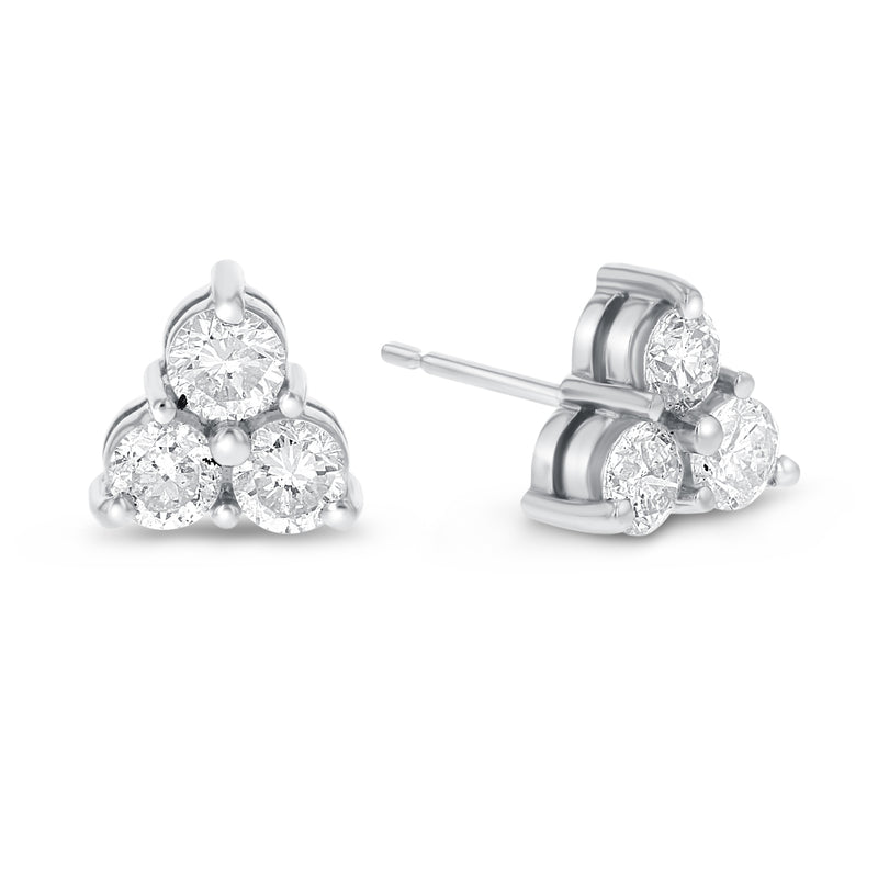 Three Stone Diamond Stud Earrings, 1.15 Carats - R&R Jewelers 