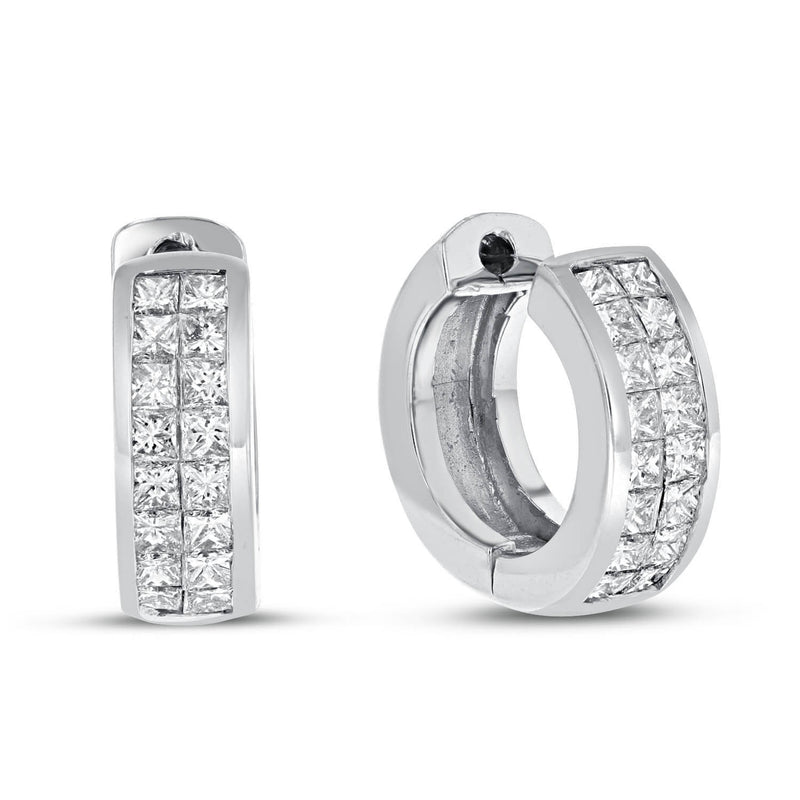 Invisible Set Two Row Diamond Huggie Earrings - R&R Jewelers 