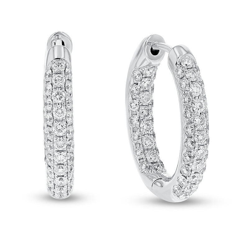 Inside Out Three Row Diamond Hoop Earrings - R&R Jewelers 