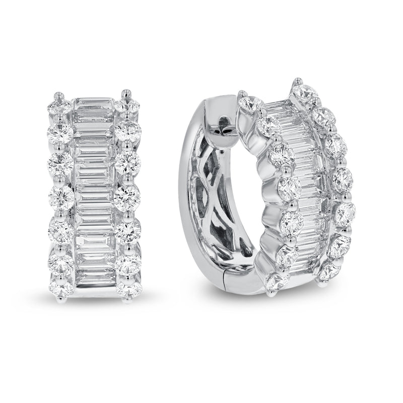 Baguette Diamond Huggie Earrings - R&R Jewelers 