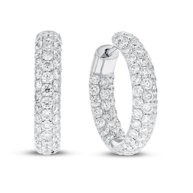 Three Row Diamond Hoop Earrings - R&R Jewelers 