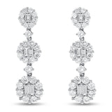 Diamond Baguette Cluster Drop Earrings - R&R Jewelers 
