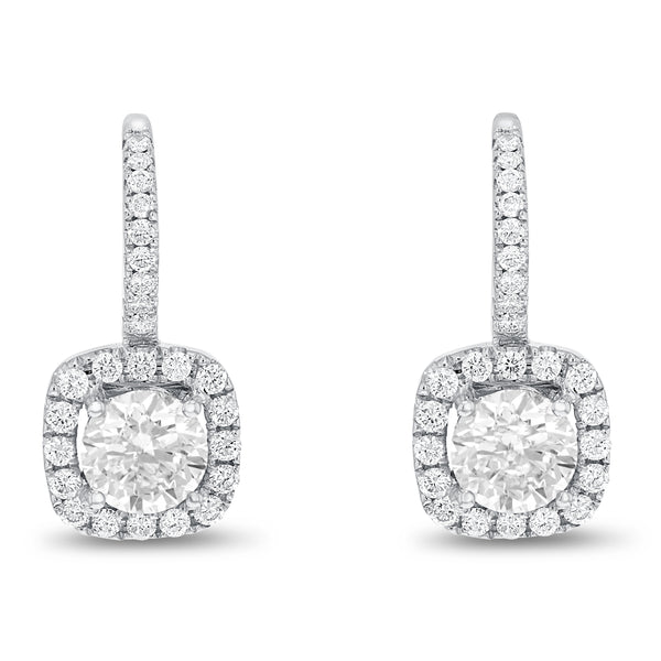 Diamond Halo Drop Earrings - R&R Jewelers 