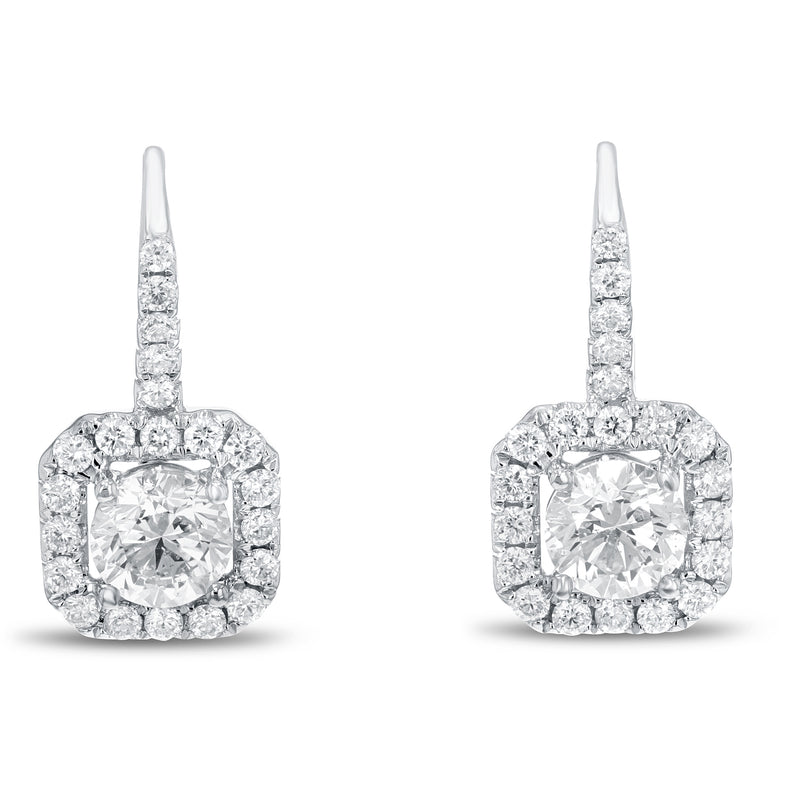 Diamond Halo Drop Earrings - R&R Jewelers 