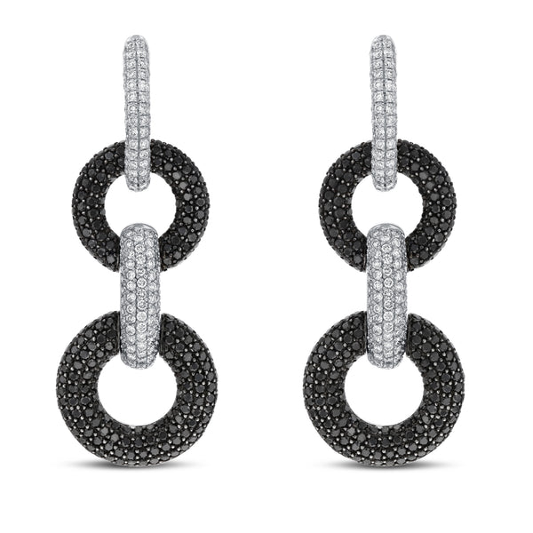 Black and White Diamond Circle Drop Earrings - R&R Jewelers 