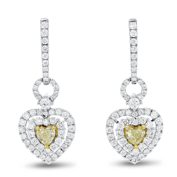 Yellow Diamond Heart Shaped Drop Earrings - R&R Jewelers 