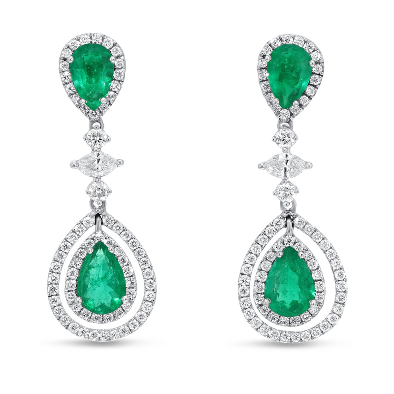 Pear Shape Emerald Drop Earrings - R&R Jewelers 