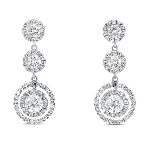 Double Halo Diamond Drop Earrings - R&R Jewelers 