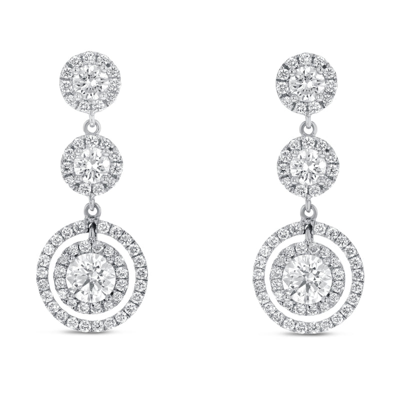 Double Halo Diamond Drop Earrings - R&R Jewelers 