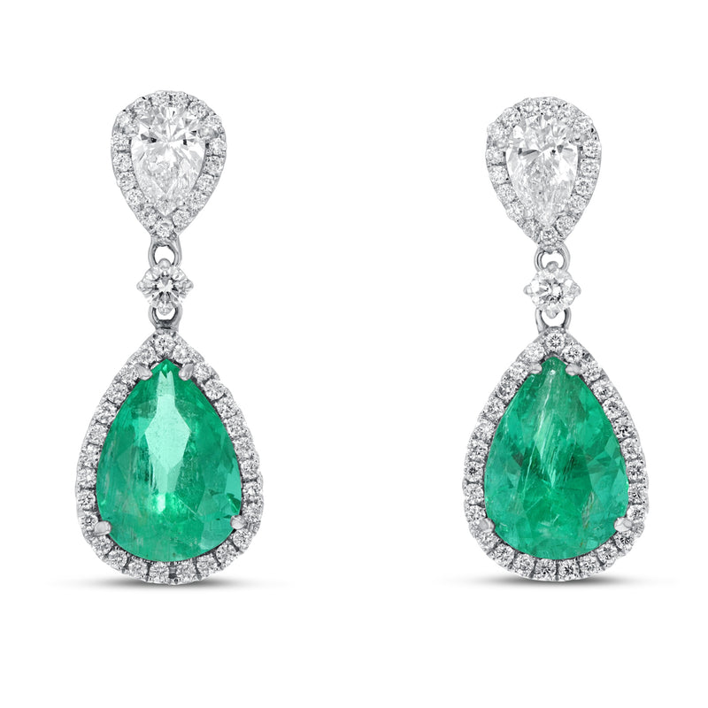 Pear Shape Emerald Drop Earrings - R&R Jewelers 