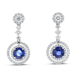 Round Halo Sapphire Drop Earrings - R&R Jewelers 