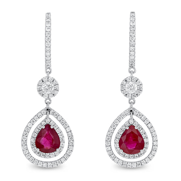 Pear Shape Ruby Drop Earrings - R&R Jewelers 