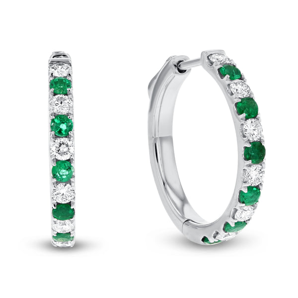 Alternating Diamond and Emerald Hoop Earrings - R&R Jewelers 